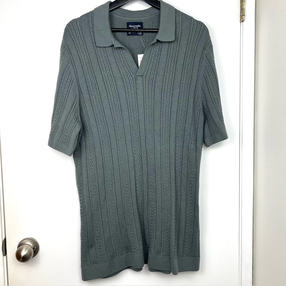 Abercrombie & Fitch NWT Cable Knit Retro Style Sweater size XL Tall Grayish Blue